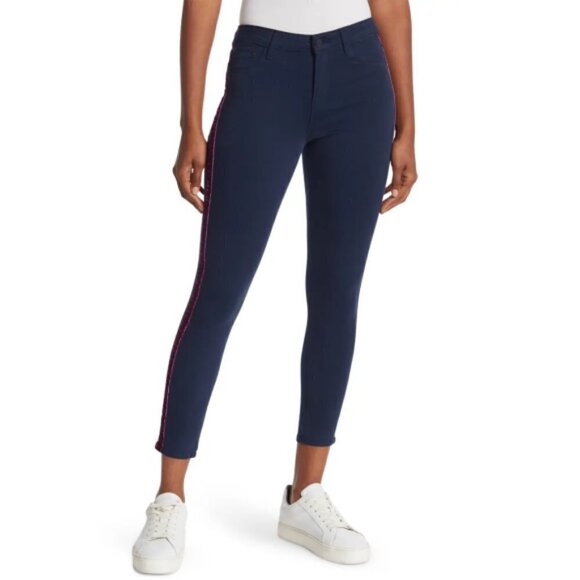 L'AGENCE Margot Skinny Jeans, Velvet Side-Stripe, Dark Navy Blue - Picture 1 of 3